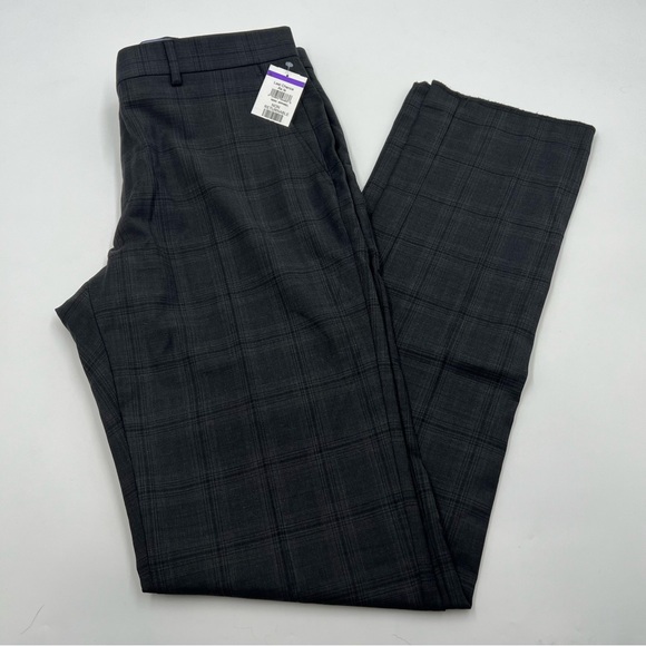Men’s Tommy Hilfiger plaid flat front pants. SZ 34 black & grey modern fit. NWT - Picture 1 of 10